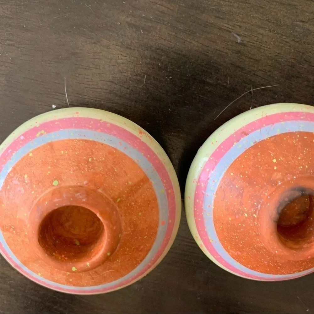 Southwest Pottery pair of Candle holders. 3” wide